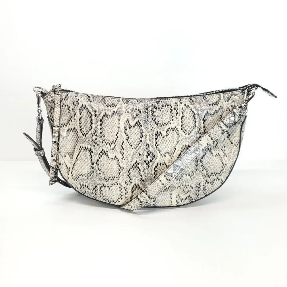 J.jill Leather Crossbody Crescent Bag In Grey, Snake